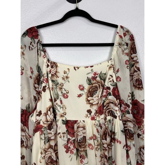 Shein Curve Women's Cream Floral Dress Long Sheer Balloon Sleeve Romantic 4X - Picture 2 of 7